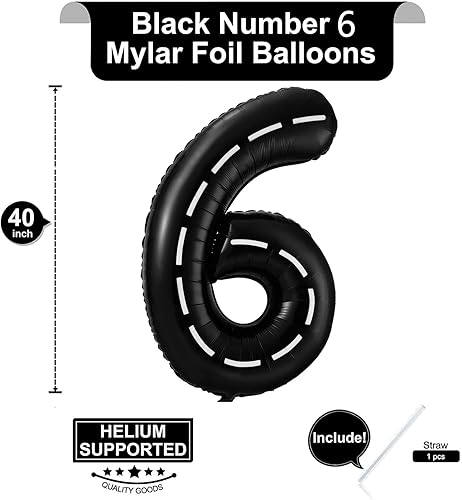Miniatura 2 de Globo de auto de carreras número 6, 40 pulgadas, negro, decoración de fiesta de cumpleaños