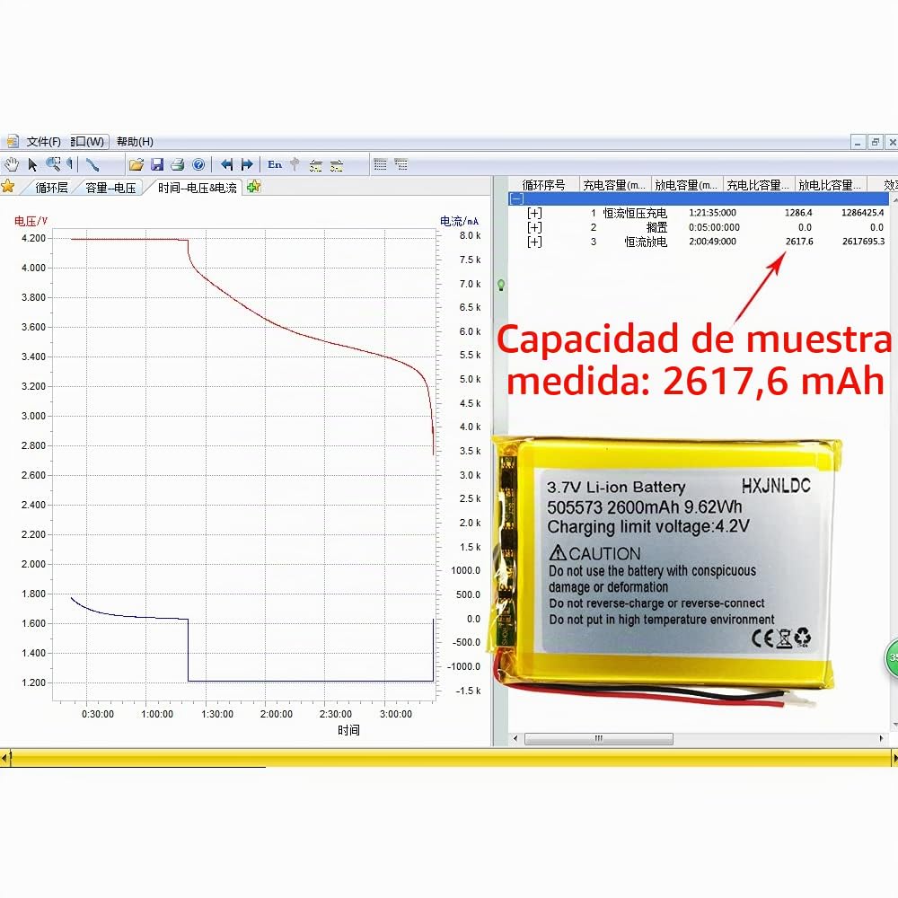 Batería Recargable de polímero de Litio DC 3,7 V 2600 mAh 505573 Adecuada para sustituir baterías integradas de 2 Cables en Dispositivos electrónicos de 3,7-5 V y Luces LED.