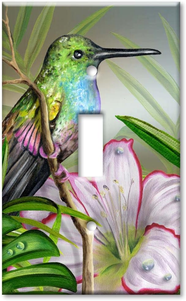 Art Plates - Single Gang Toggle Decorative Metal Wall Plate - Hummingbird at Rest - (Made in USA)