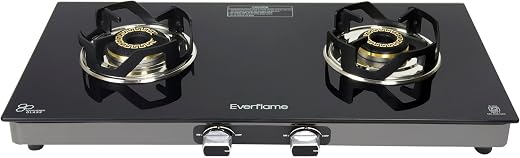 Everflame Atlas 2 Burner Gas Stove | 6mm Toughened Glass Top | Euro-Coated Pan Support | LPG Ready & PNG Convertible | Manual Ignition | 2 Years…
