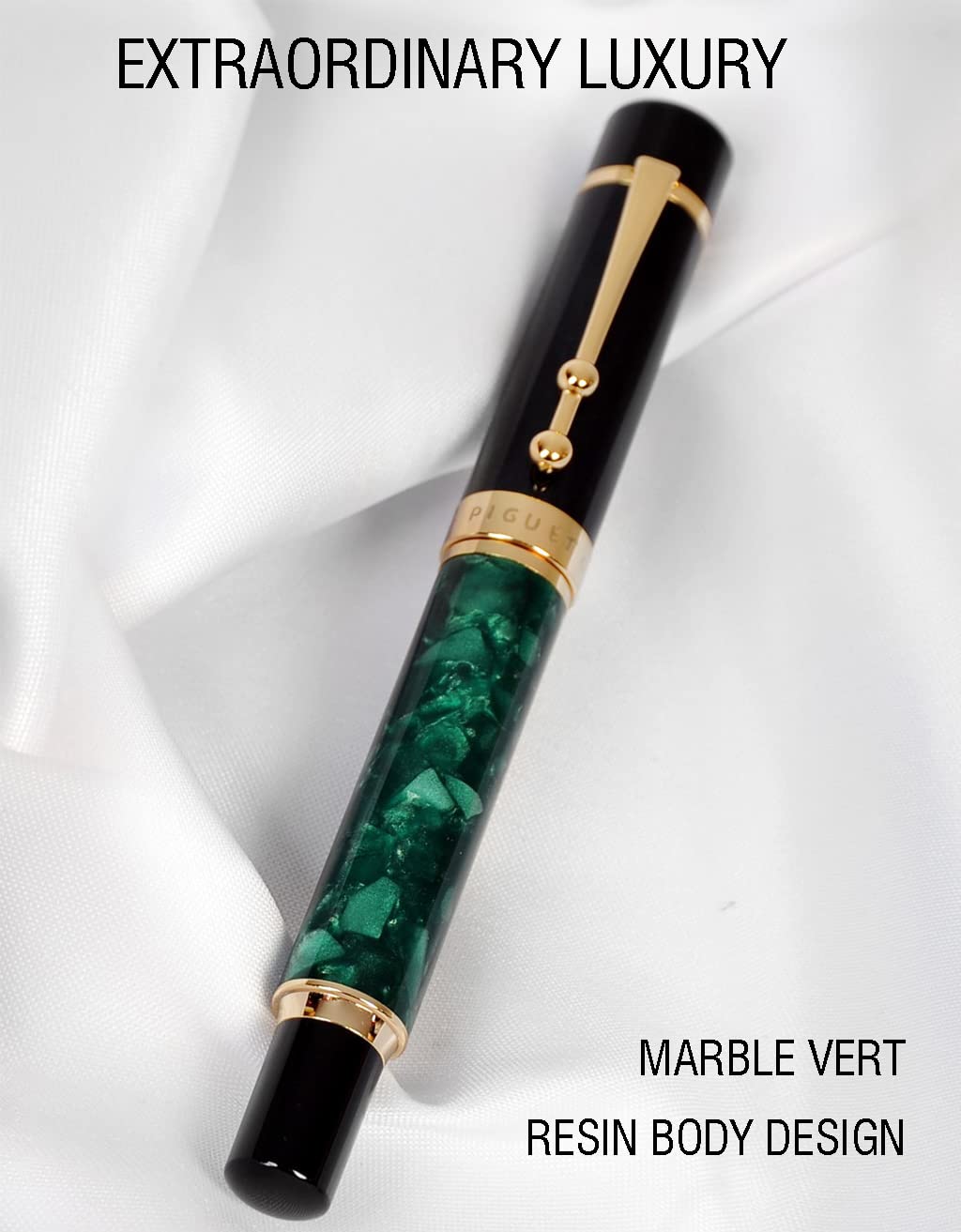 Piguet - Bolígrafo de lujo y pluma estilográfica con punta chapada en oro (Bolígrafo Rollerball, Marble Vert)