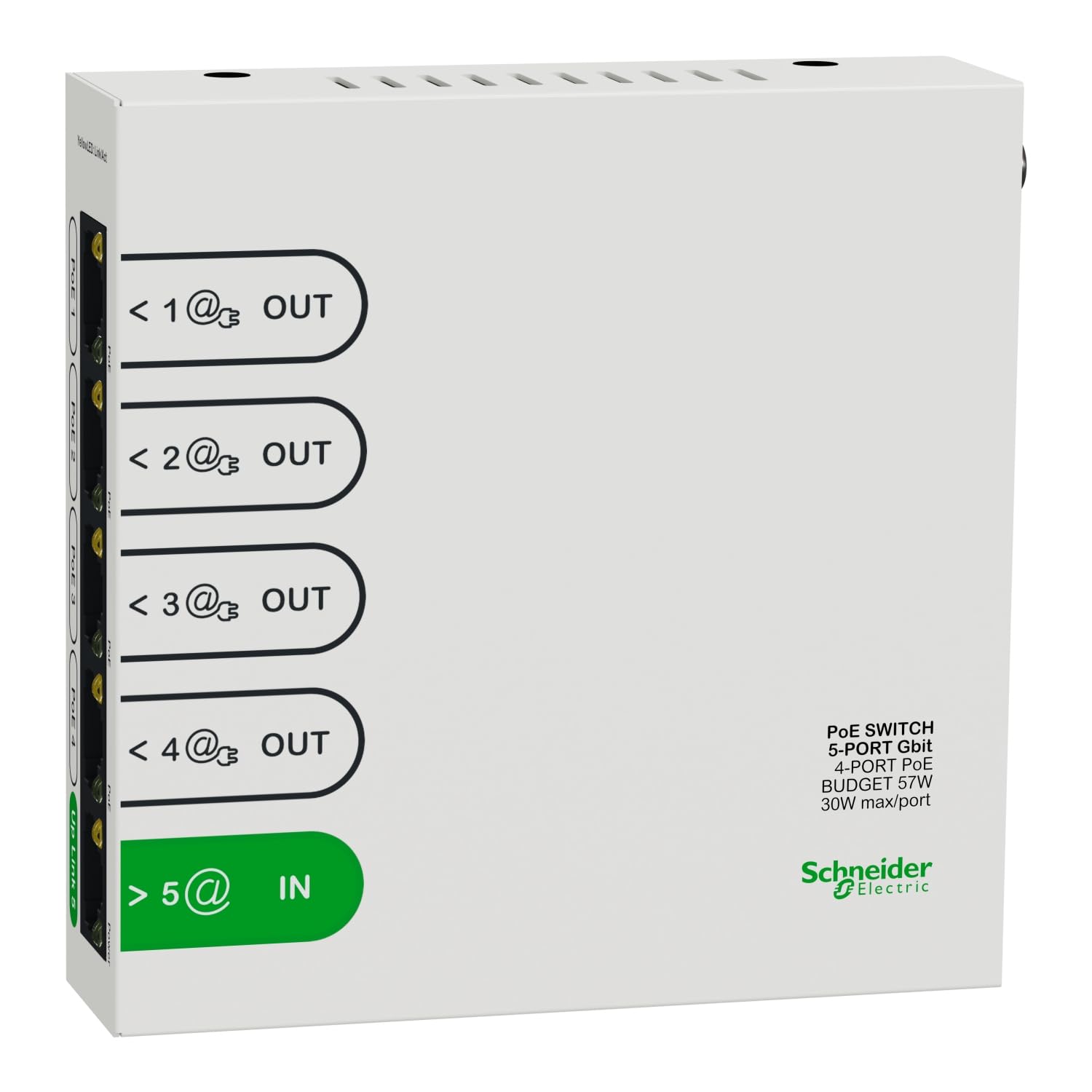 Schneider Electric - Resi9 SWITCH ETHERNET 5 PORTS, 4 PORTS 1GBIT POE 30 W MAX, BUDGET TOTAL 57 W - R9H5SWP57