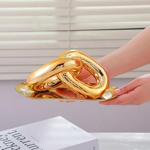 Miniatura 5 de Estatua de decoración dorada, estatuas de cadena de cerámica modernas, decoración para sala de estar, decoración del hogar, estatua de arte moderno,