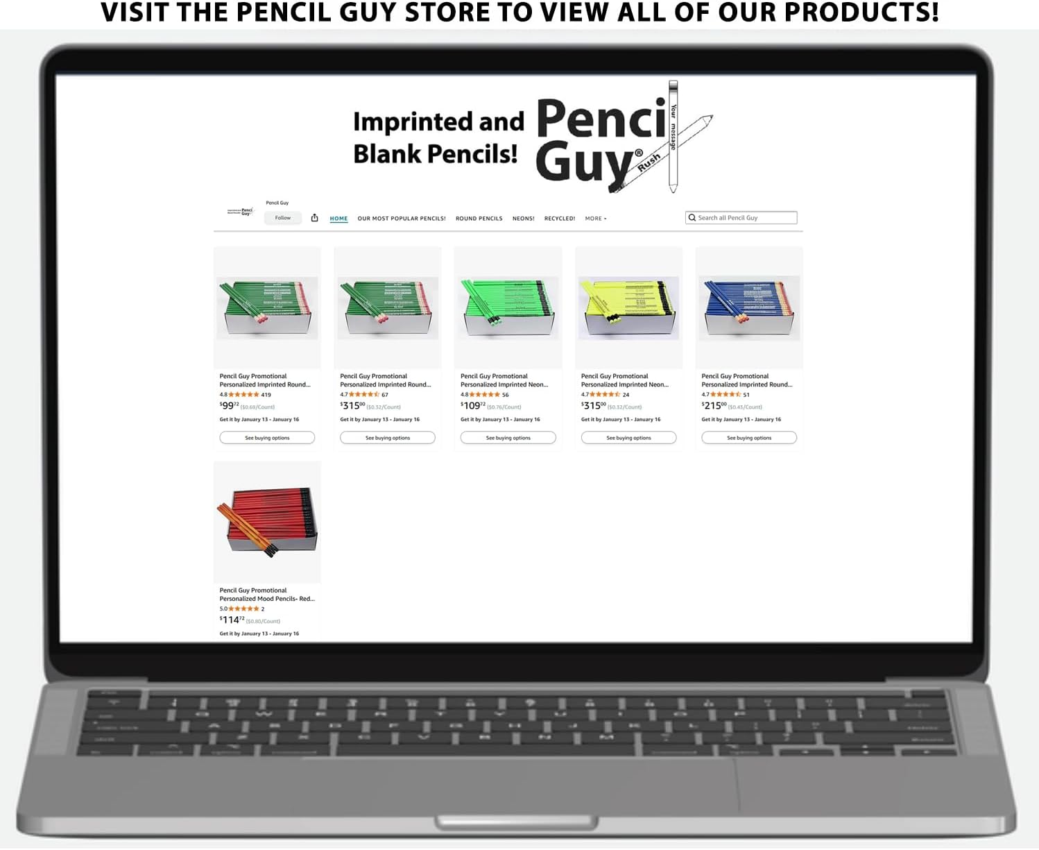 Pencil Guy Promotional Personalized Imprinted School Bus Yellow Round Pencils 144 to a box. 19 color(s) to choose from!