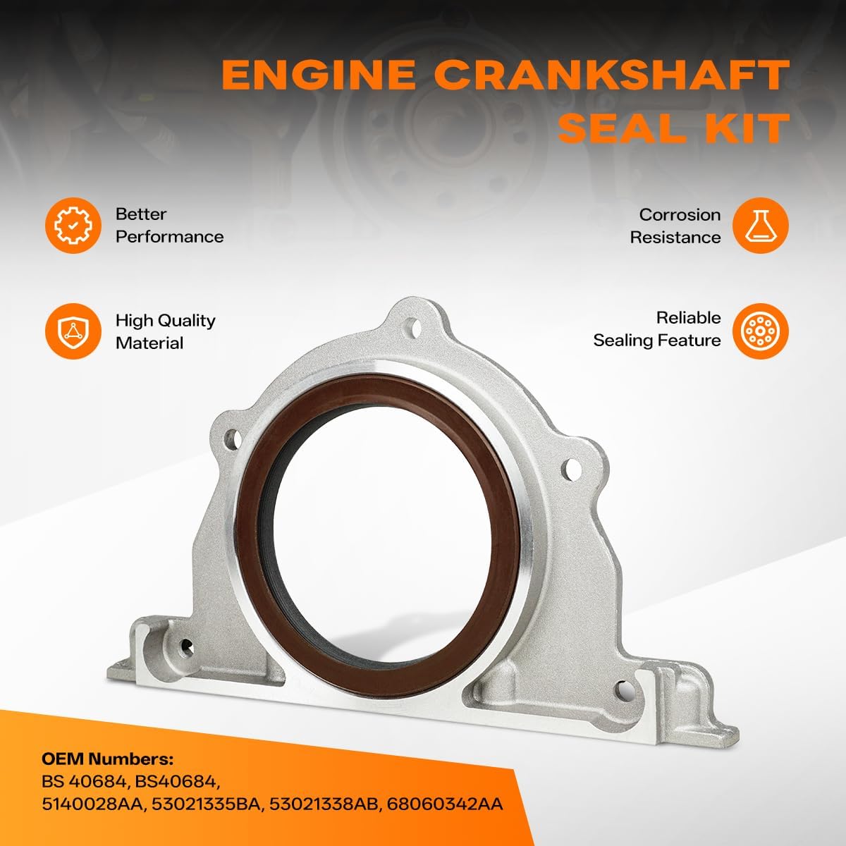 BS 40684 Engine Crankshaft Seal Kit Compatible with 2003-2022 Dodge Challenger/Durango, 2006-2022 Jeep Wagoneer/Wrangler, 2011-2022 Ram, Rear Main Seal Replaces OEM #BS40684, 5140028AA, 53021335BA