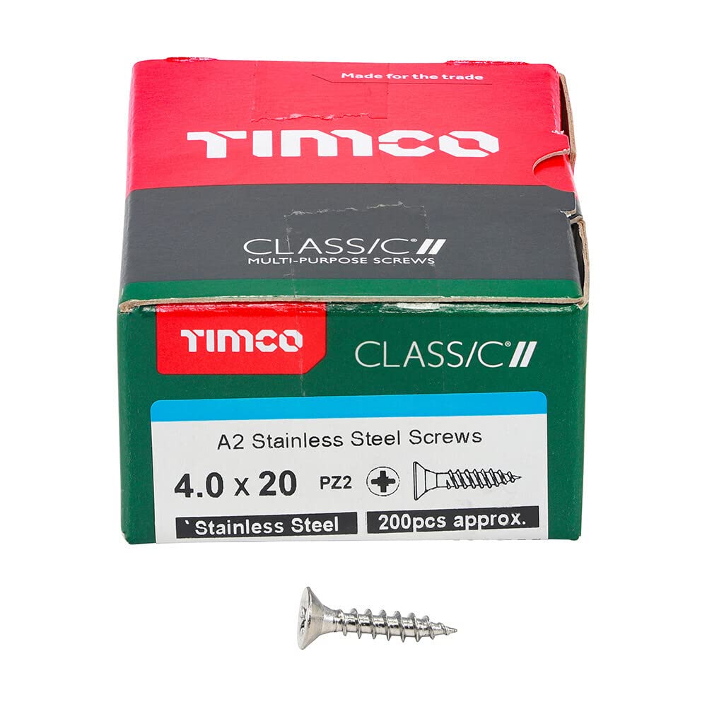 TIMCO Classic Multi-Purpose Screws - 4.0 x 20 - A2 Stainless Steel - Box of 200