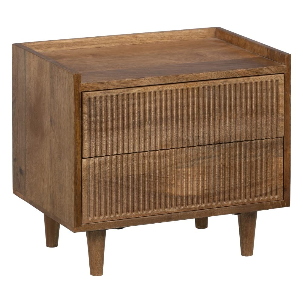 LOLAhome Mesita de Noche 2 cajones Tallada de Madera de Mango Natural de 45x30x40 cm