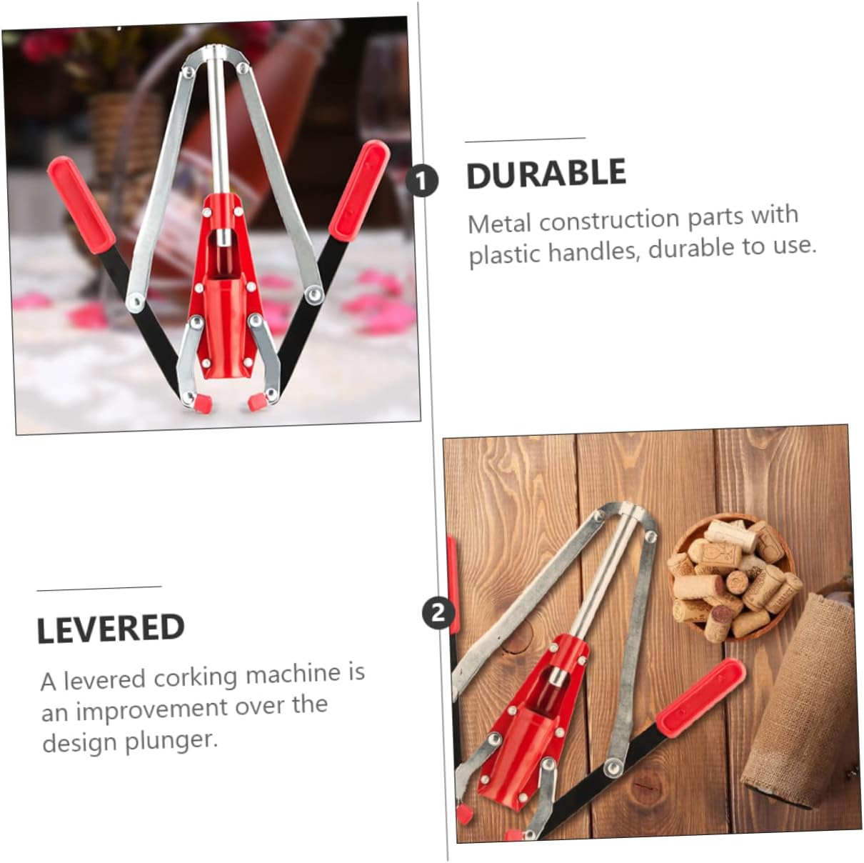 Double Lever Corking Tool for Wine Bottles Manual Corker with Construction Easy Operation for Home Winemaking and Bottle Sealing