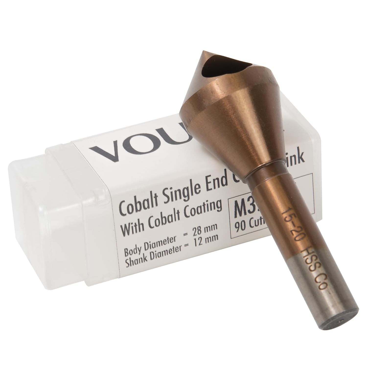 1 Inch Cobalt Steel Single End Countersink Drill Bit with Cobalt Coating Finish for Hard Metal Wood, 90 Degree M35 HSS, 12MM Round Shank, 28MM Body Diameter