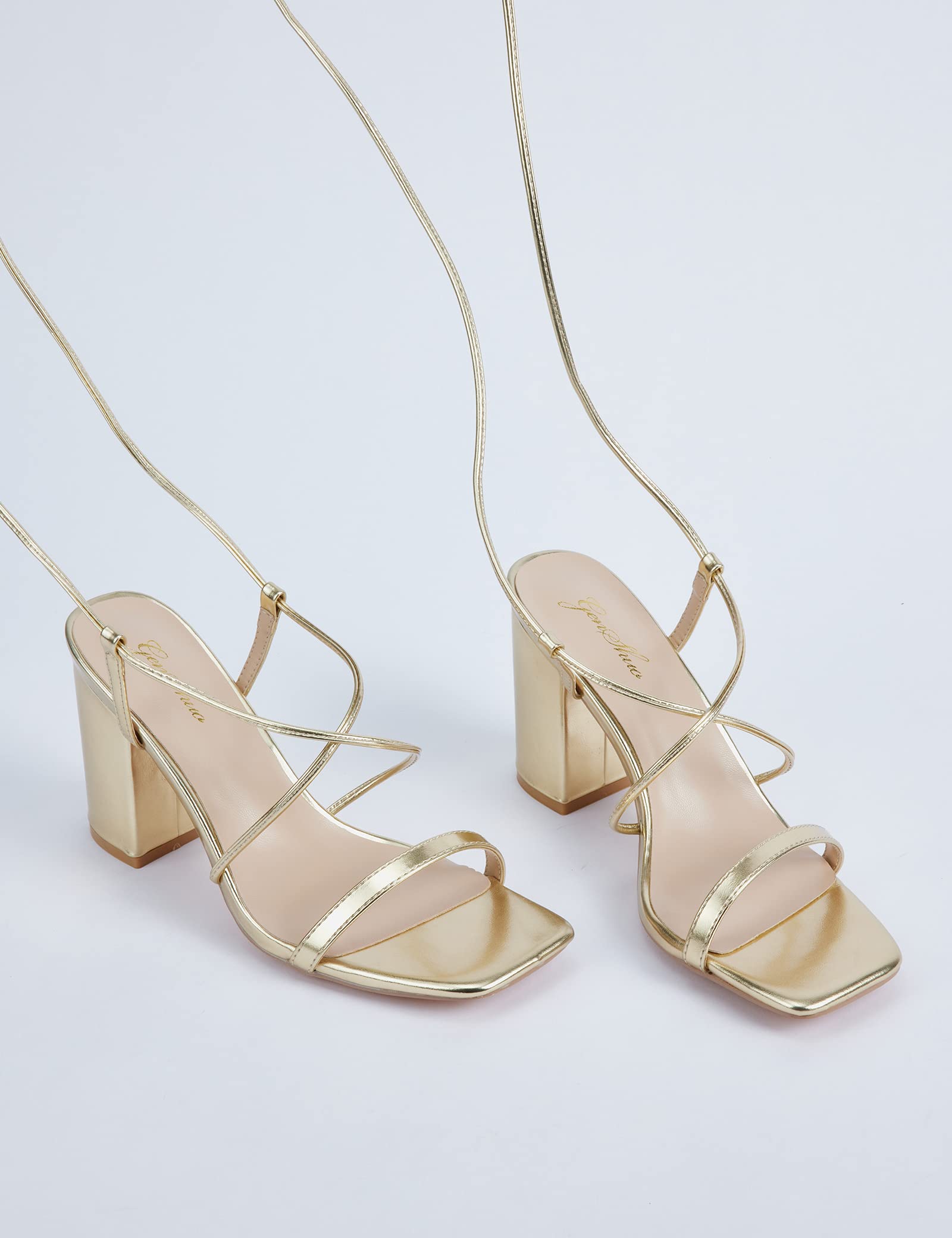 GENSHUO Sandali da Donna con Tacco Largo, Design con Cinturino per le Gambe da Donna, Eleganti Sandali con Cinturino a Tacco Alto, Sandali Estivi alla Moda per Matrimonio, 36-42 EU