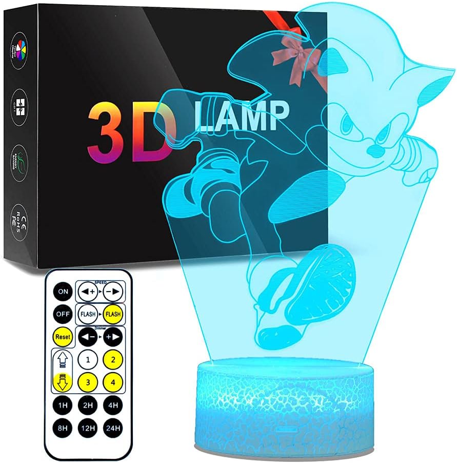 Night Light for Kids Sonic The Hedgehog 7 Color Change Decor Lamp with Remote Control, Kids Bedroom Decor Creative Lighting, for Kids and Sonic Hedgehog Fans Gift