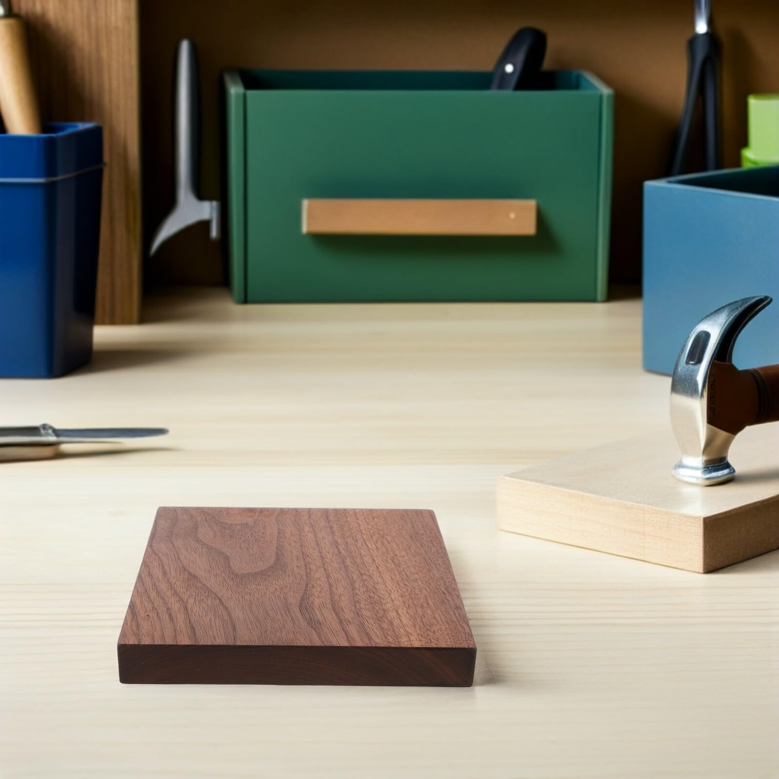 Cuadrado de Madera Natural sin Terminar 15x15x2 Cm para Manualidades, Bloque Artesanal para Tallar y Pintar, Pieza de Madera para Bricolaje y Decoración Creativa, Material