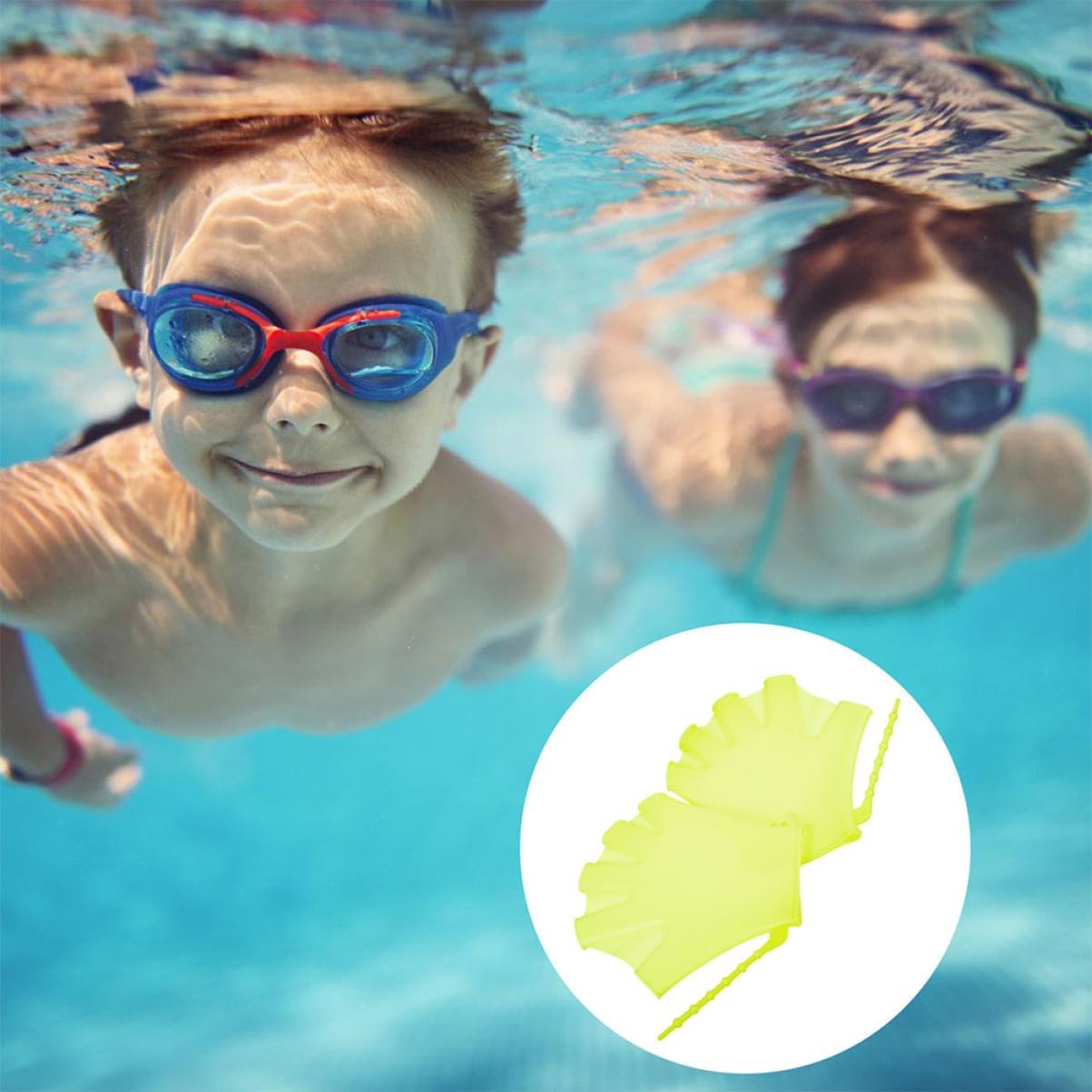 Swimming Gloves for Kids and Adults 4-Piece Silicone Swim Paddles Water Resistance Training Hand Covers for Beginners Swimming Equipment and Diving