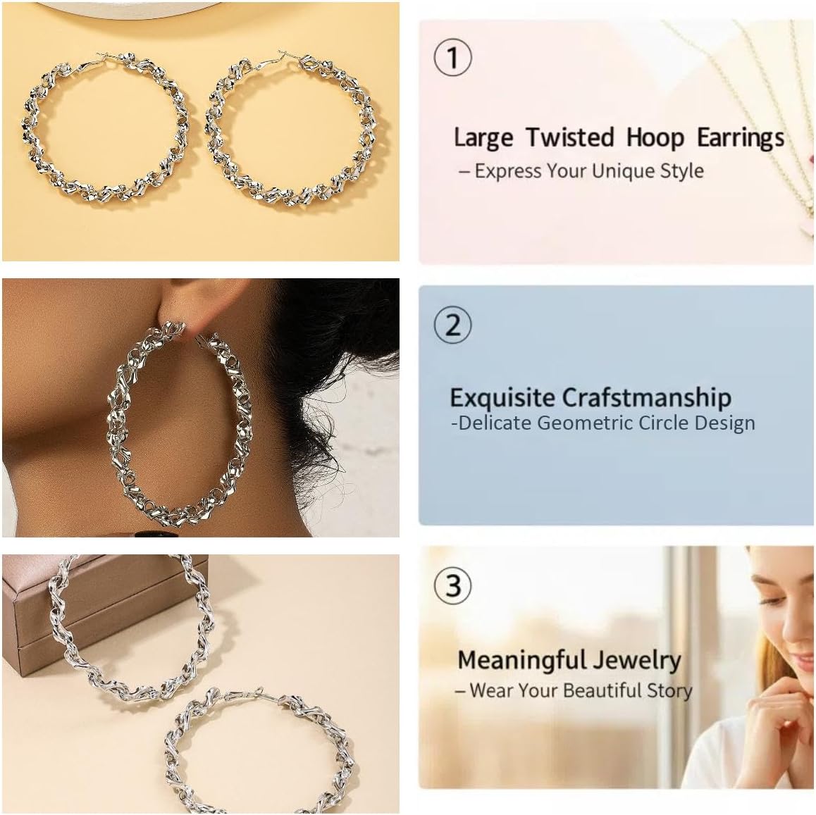 Large Hoop Earrings for Women Trendy, Dainty 70mm Gold/Silver Plated Huggie Hoops Hypoallergenic Post Fashion Statement Jewelry - Image 2