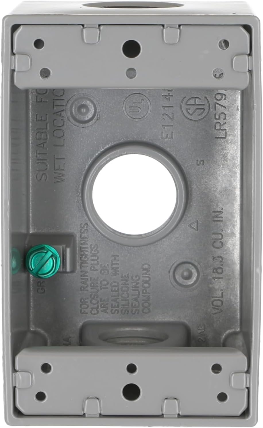 Hubbell Bell 5324-0 Single-Gang Weatherproof Box Three 3/4 in. Threaded Outlets, Gray Finish
