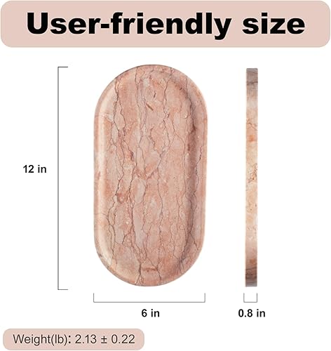 Miniatura 11 de Koville Bandeja de travertino italiano, bandeja decorativa de mármol de 12 x 6 pulgadas para encimera, catchall para perfumes, velas, plato