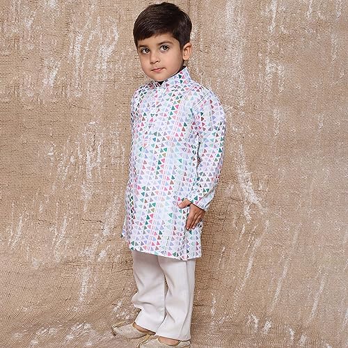Image of AJ DEZINES Kids Cotton Printed Kurta Pyjama Set For Boys