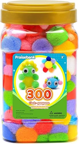 Praisebank 300 pompones de 1 pulgada pompones para artes y manualidades pompones en frasco pompones para manualidades