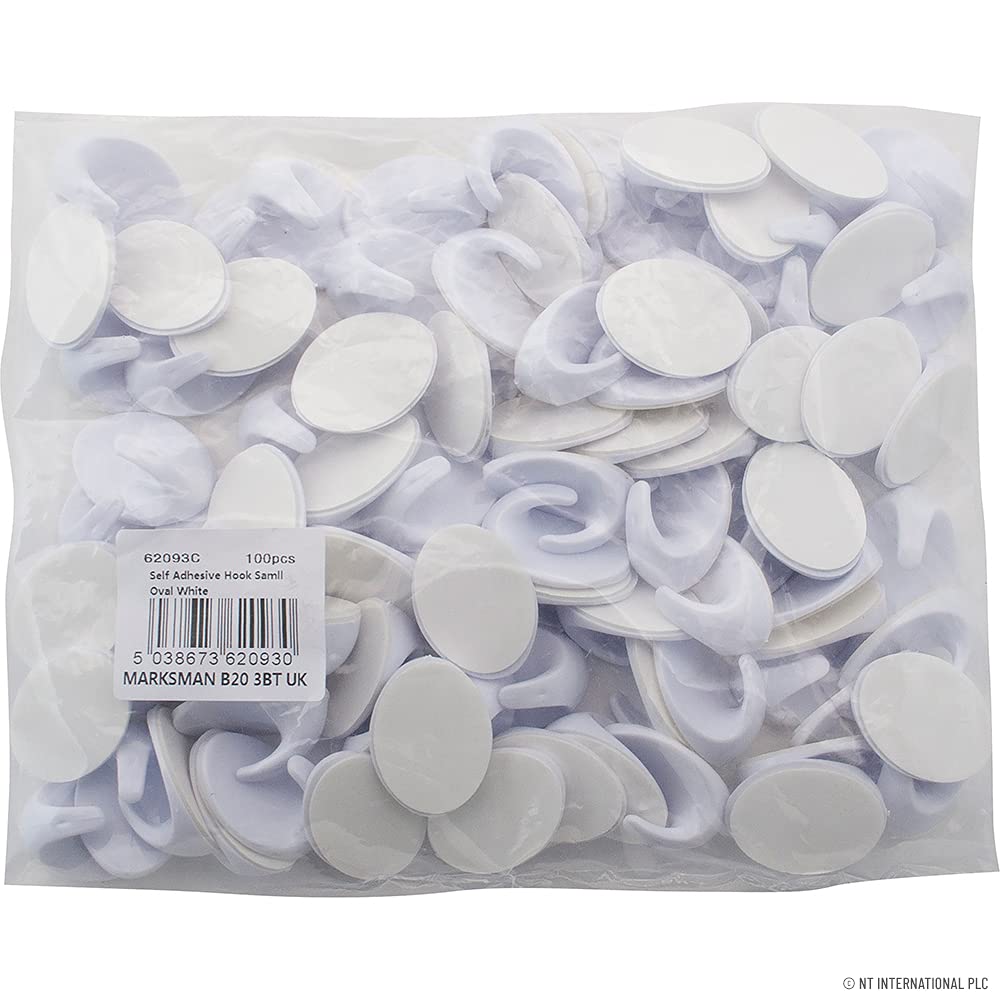 Bargaingalore White New Set Of 100 Self Adhesive Hooks Small Oval Wall Door Peg Sticky
