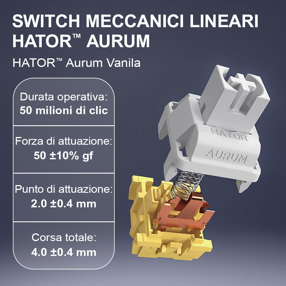 HATOR Skyfall 100 Pro Wireless Tastiera Gaming meccanica senza fili, Silent Switches, Hot-Swap, RGB, PBT, TFT Screen, 1000Hz, 2.4GHz/Bluetooth 5.3/USB-C, PC/Mac, EU/ISO Layout (QWERTY), Grigio/Nero