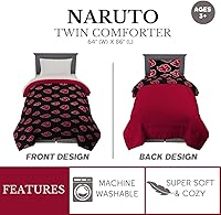 Vista 3 de Juego de ropa de cama Naruto Anime patrón Akatsuki, edredón suave de microfibra, individual, (Producto oficial de Naruto) de Franco