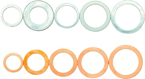 Miniatura 3 de Dsnaduo 100 juntas de tapón de drenaje de aceite de aluminio y cobre de 10 tamaños, kits surtidos de arandelas para M12 M14 M16 M18