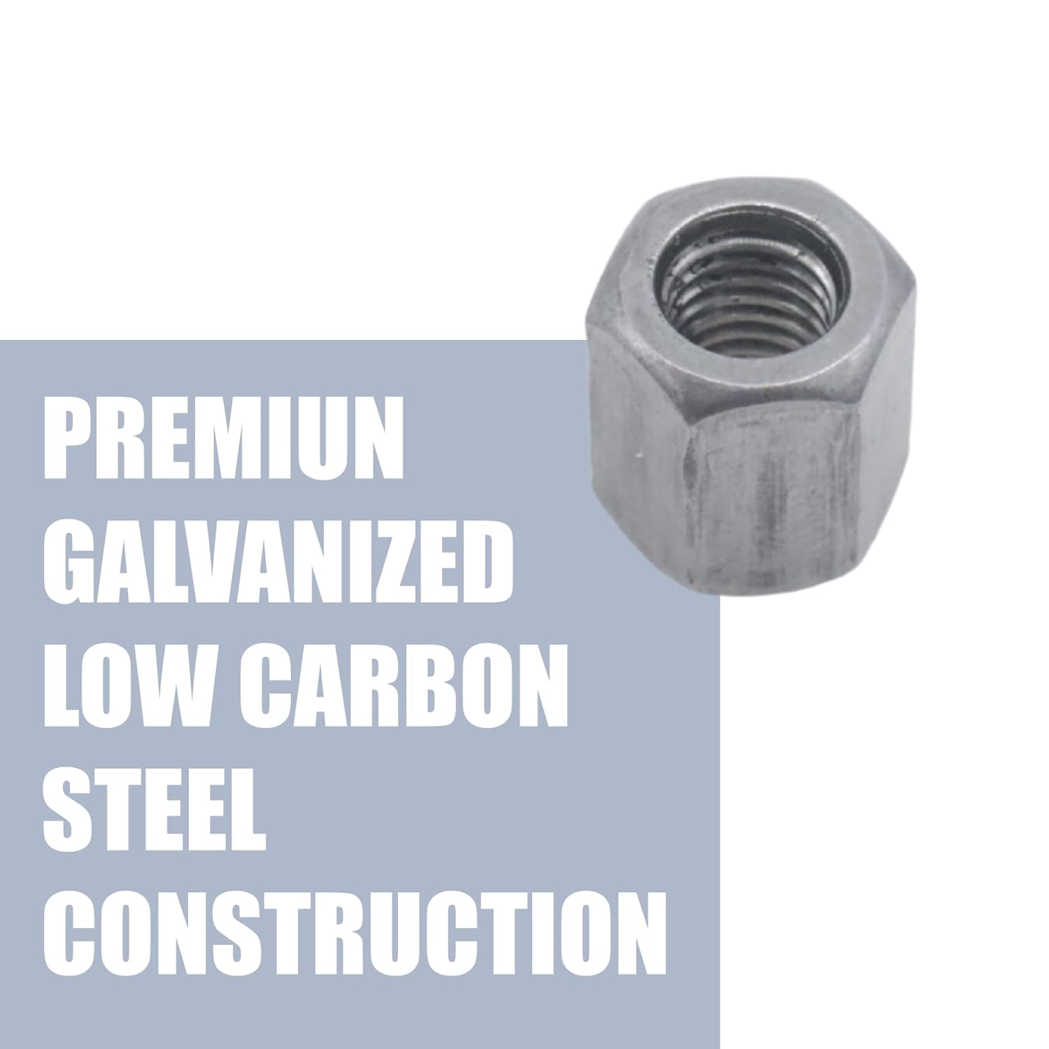 10-Pack M8 Hex Coupling Nut, Galvanized Low Carbon Steel Hex Connector, Rod Coupling Nuts(13x15mm)