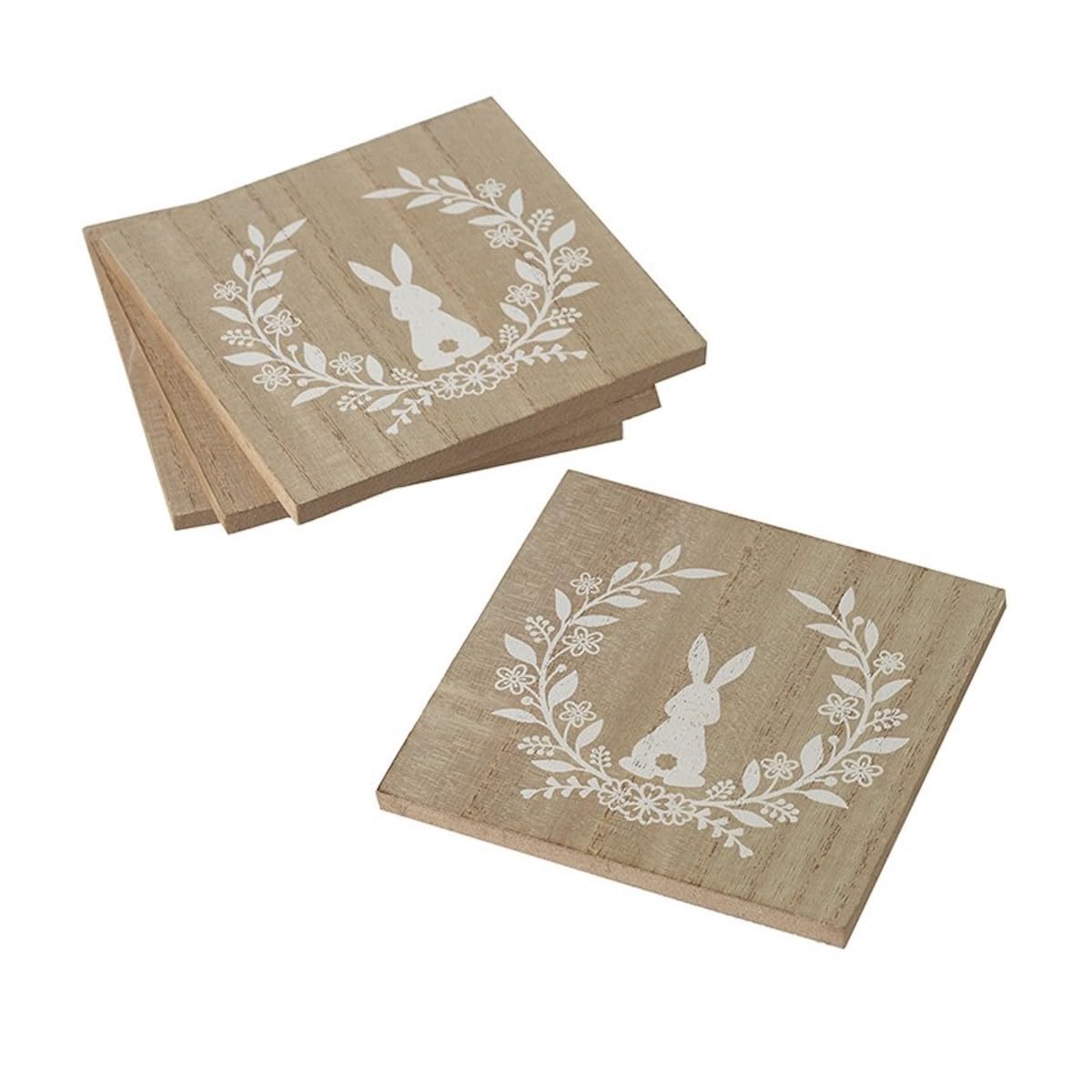Heaven Sends Set of Four Rustic Wooden Easter Bunny Coasters Living Room Decor