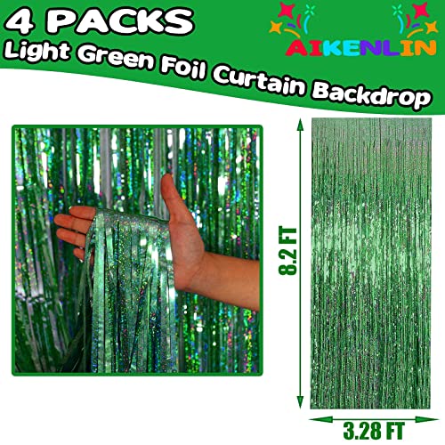 Image of 4 Pack 3.2Ft x 8.2Ft Light Green Foil Fringe Curtain Backdrop, Metallic Tinsel Foil Fringe Streamers Curtains for Photo Booth, Birthday, Wedding, Disco, Bachelorette, Christmas Party Decoration