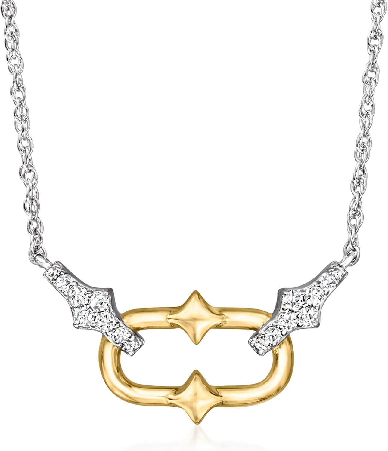 Ross-Simons Charles Garnier .10 ct. t.w. CZ Paper Clip Link Necklace in 2-Tone Sterling Silver. 17 inches