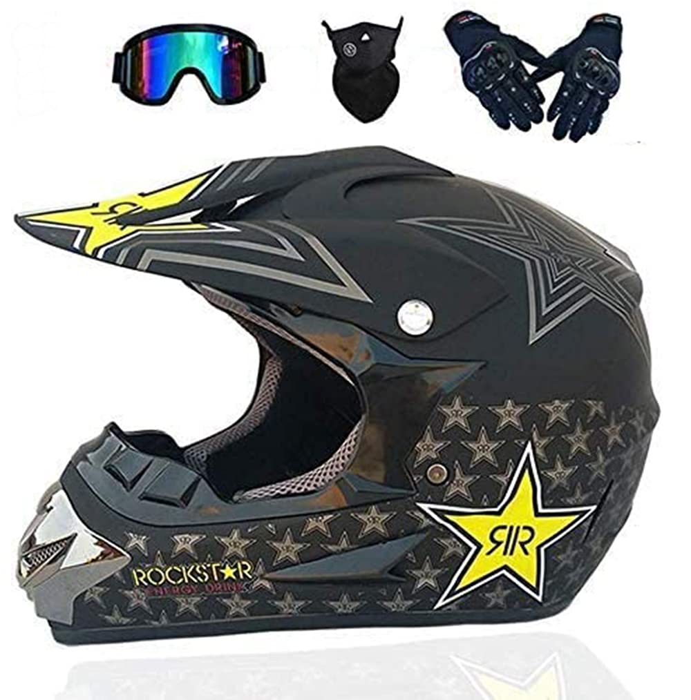 Motorcycle Helmet Mountain Bike Helmet Modular Full Face Helmet Set Includes 1 X Helmet 1 X Goggle 1 X Glove 1 X Face Mask for Men & Women,XL