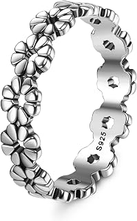 925 Sterling Silver Ring Retro Daisy Rings for Women Daisy Flower Hawaiian Ring High Polish Flower Rings Comfort Fit Flower Stacking Band Ring Dreamland Jewellery Size 5-11