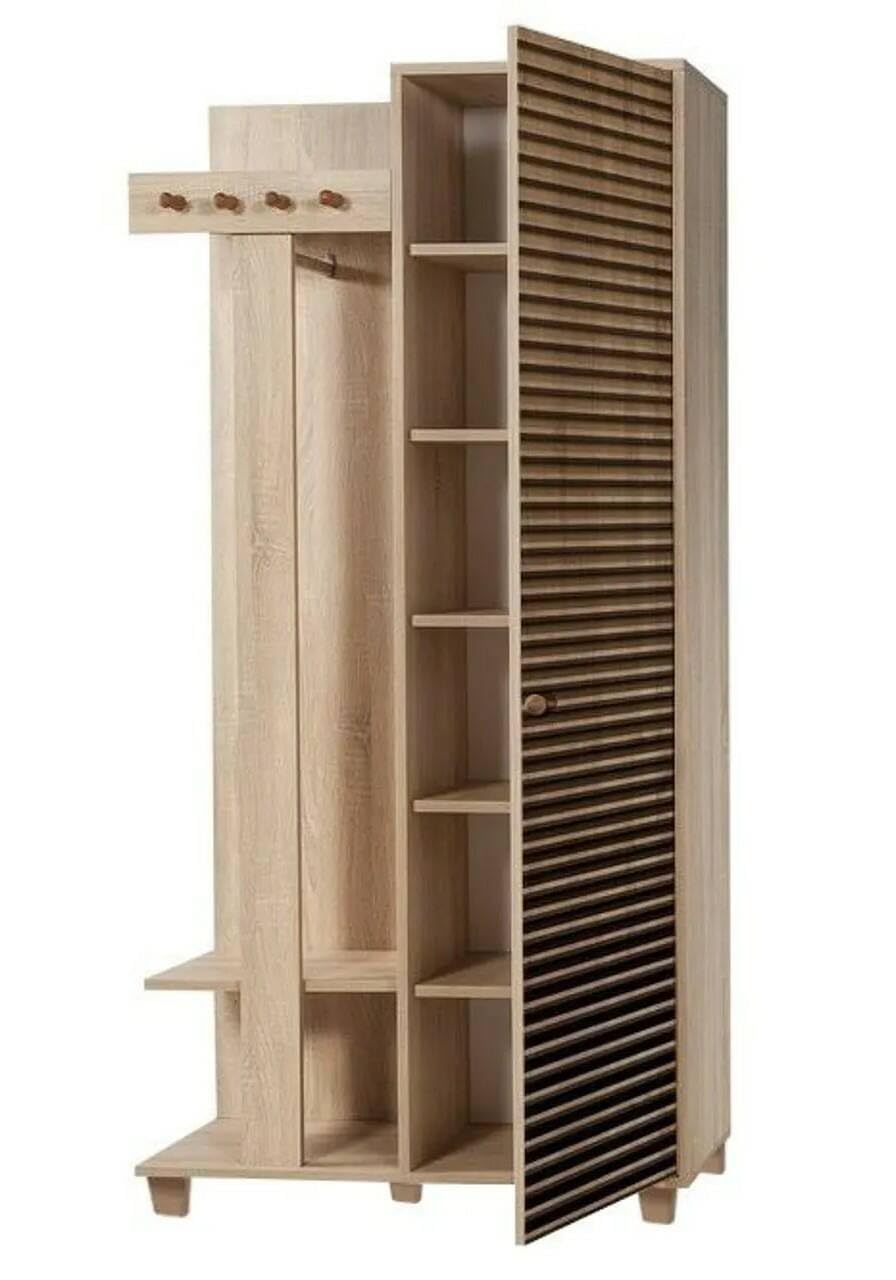 Dmora - Mobile da ingresso Azhaf, Entratina appendiabiti, Composizione per atrio, Consolle portaoggetti multifunzione, 90x36h194 cm, Quercia