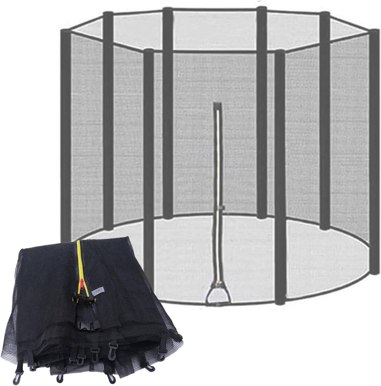Round Trampoline Safety Net, 10Ft Tear-Resistant Replacement Protection Enclosure Net Double-Headed Zipper & Buckles