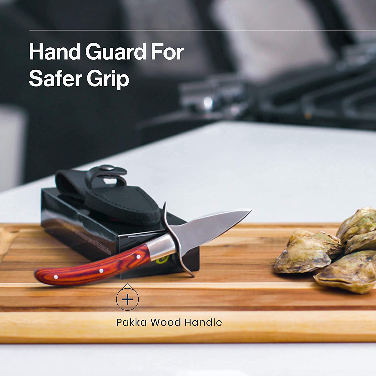 Oyster Knife Oyster Shuck Set Oyster Opener Resistente al taglio e guanti per cozze o formaggio a pasta dura Manico in legno adatto Acciaio inossidabile (Medio/M)