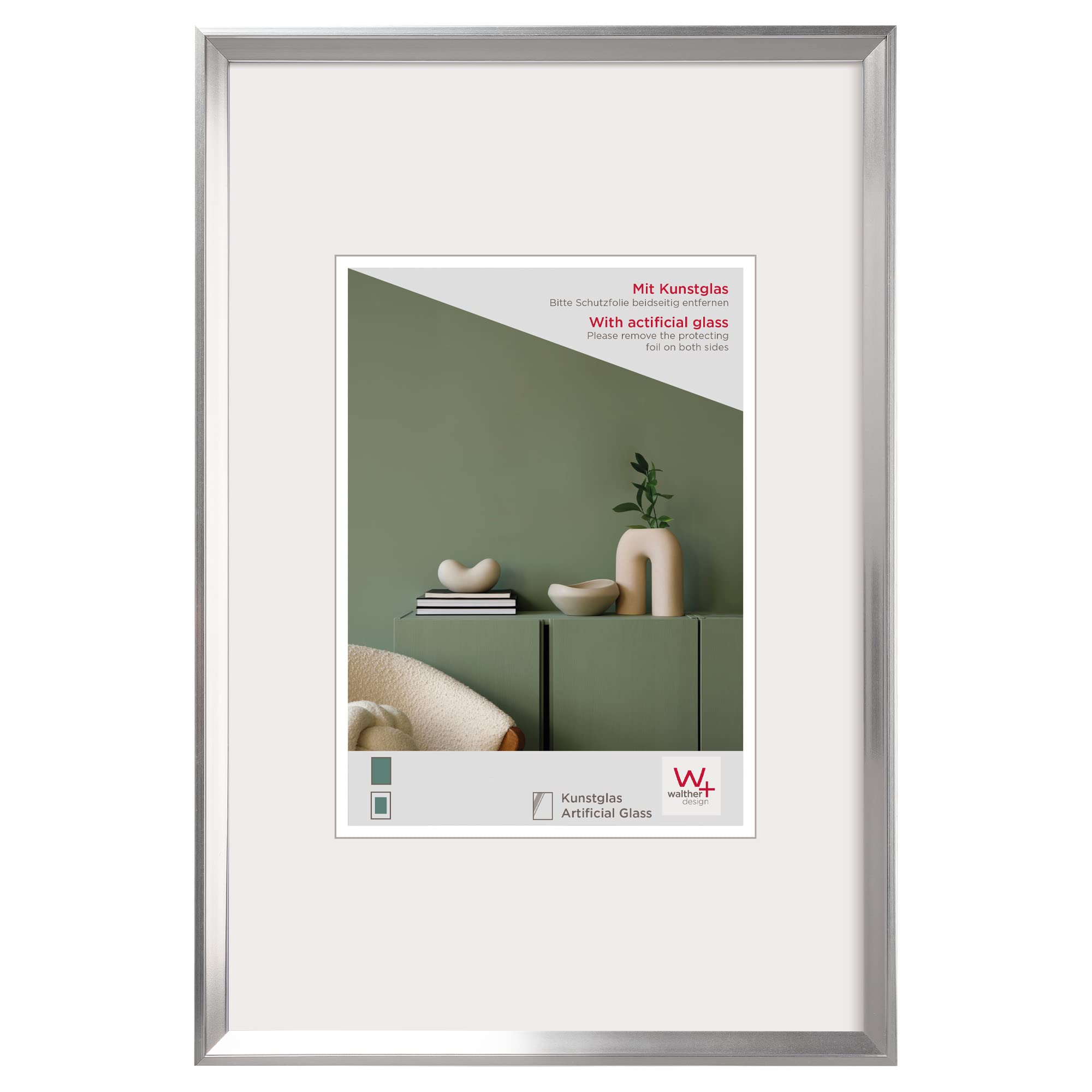 walther design Bilderrahmen silber 40 x 50 cm mit Kunstglas, Desire Kunststoffrahmen DEX050S