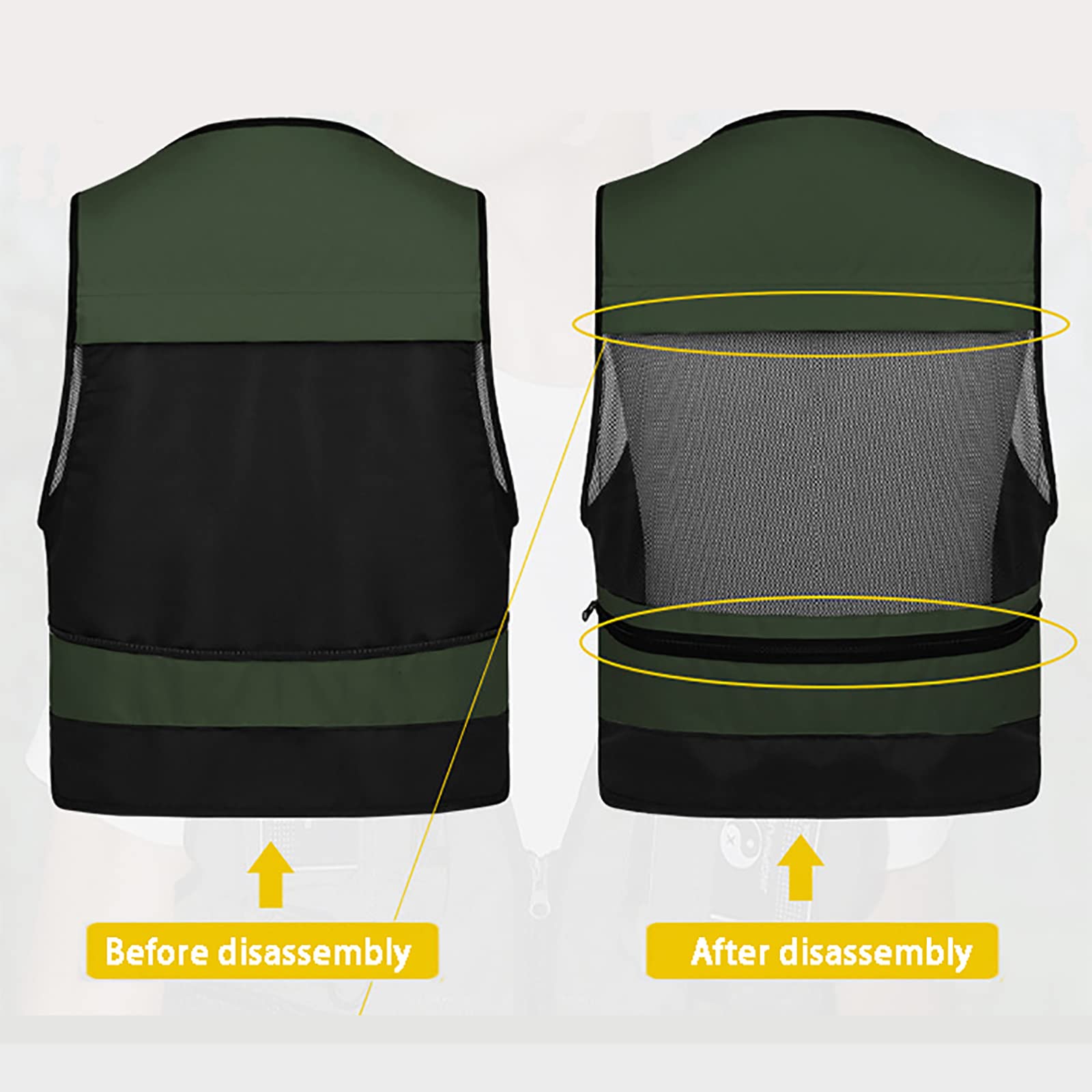 Fishing Vest Multi-Tasca with Mesh Back Gilet da Pesca a Mosca Strisce Riflettenti Outdoor Fotografi Vest per la Fotografia di Pesca in Campeggio Escursionismo