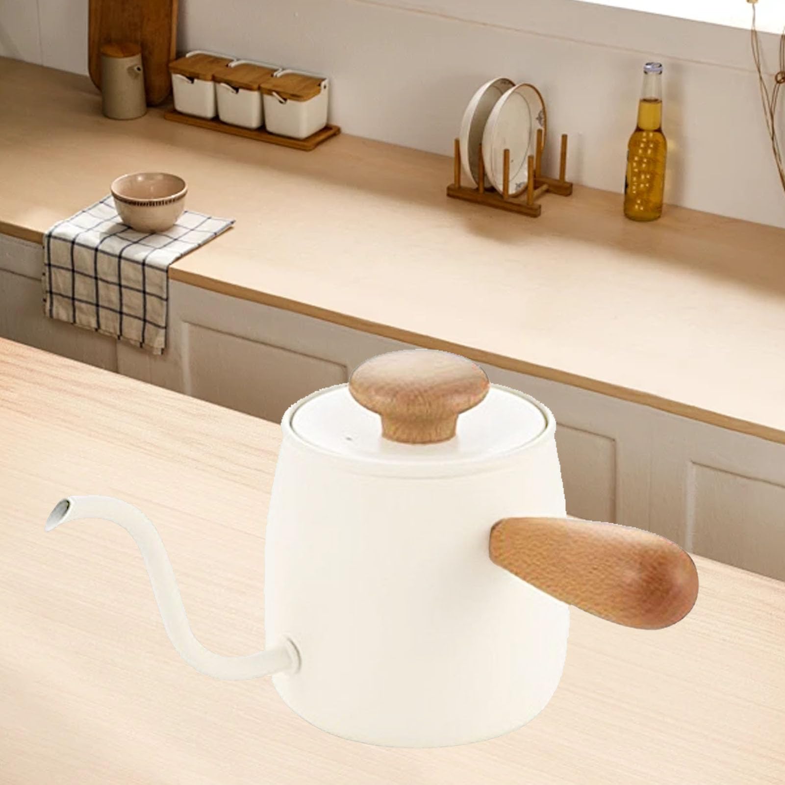 KUIDAMOS Bollitore a Collo di Cigno in Acciaio Inossidabile da 350 Ml con Coperchio per caffè Americano, Design Europeo, Materiale 304 (#3)