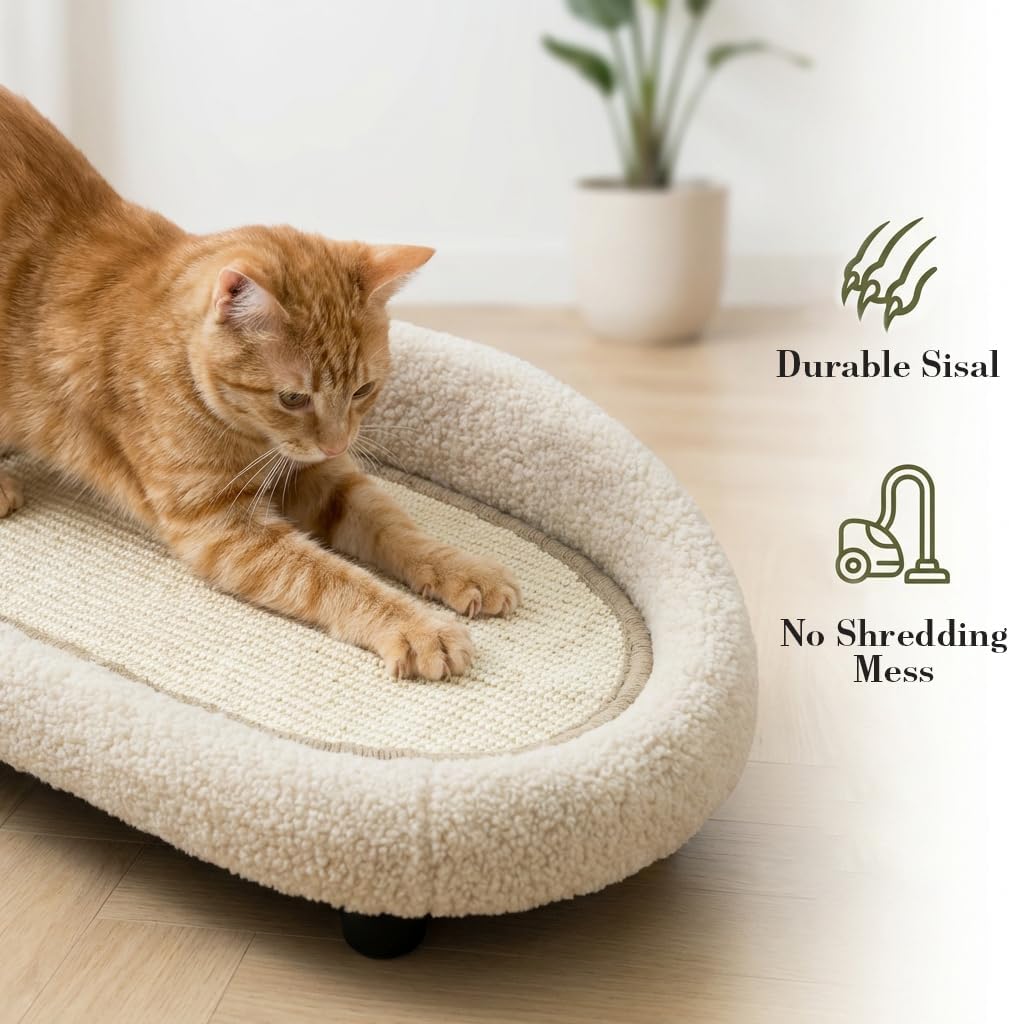Cat Sisal Scratcher Bed with Refill Pad, Horizontal Scratching Sofa, Sisal Couch for Indoor Cats, Off-White Color