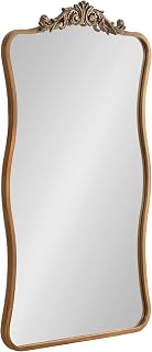Kate and Laurel Arendahl Glam Wavy Arched Panel Mirror, 24 x 42, Gold, Traditional Baroque Scalloped Large Body Wall Mirror with Ornate Garland Inspired Crown