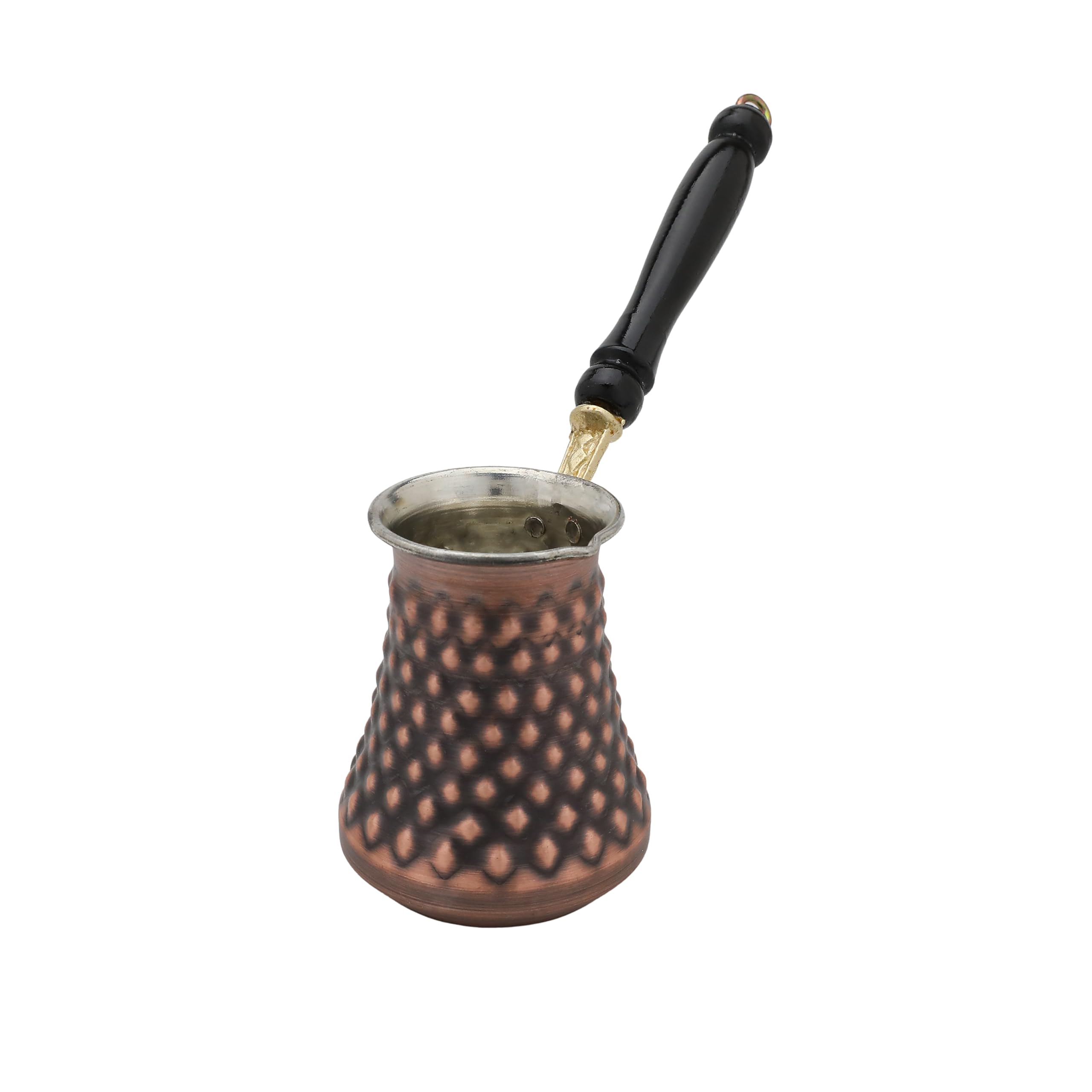 Thickest and Large Turkish Style Antique Coffee Pot Known as Cezve - Copper Turkish Coffee Pot with Wooden Handle-Handmade Pyramid Embroidery on 1 mm thick Copper