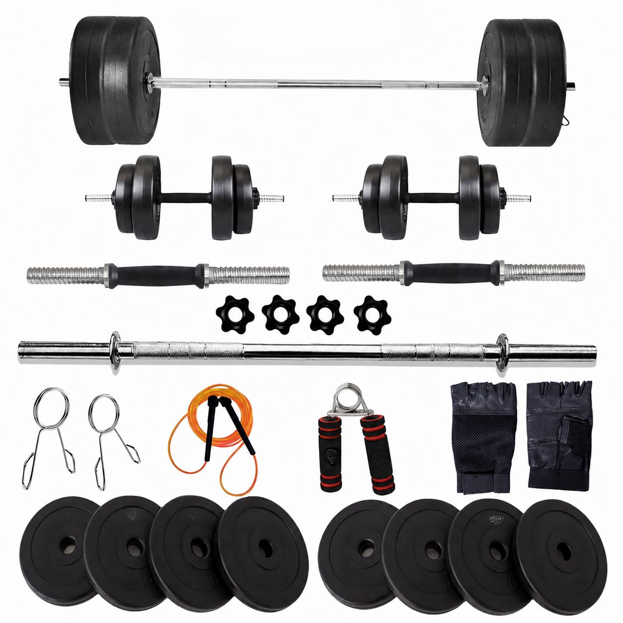 20kg Home Gym Set with PVC Weight Plates, 3 Rods (Straight & Curl), 2 Dumbbell Rods, Gym Combo Kit for Home Workouts-image-28