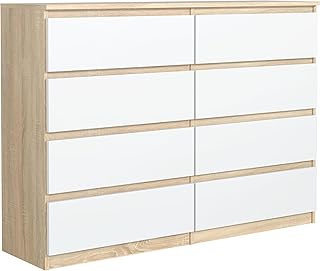 meble masztalerz Commode Chambre avec 8 Tiroirs - Meuble de Rangement pour Salon et Entrée Couloir - Spacieuse et Design - Sonoma Blanche - 120 x 101,5 x 39 cm