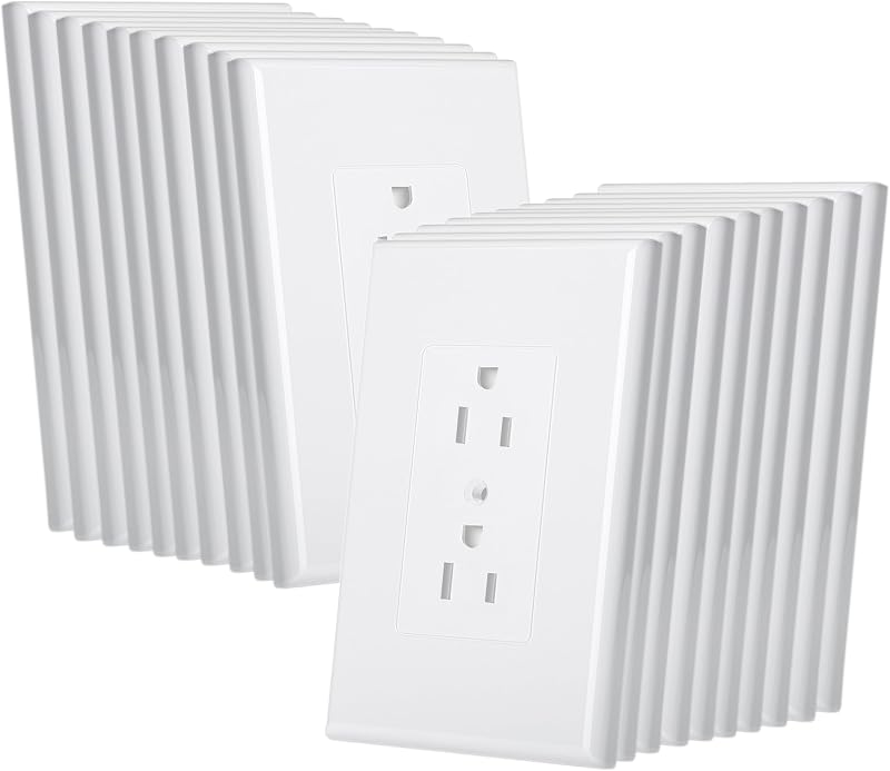 Bates- Placa de pared dúplex de 1 unidad, 3.18"x 4.98", paquete de 20 blanco | Placas de cubierta de toma de corriente irrompibles, resistentes al calor y a los impactos, cubierta de receptáculo dúplex fácil de limpiar para el hogar y la oficina