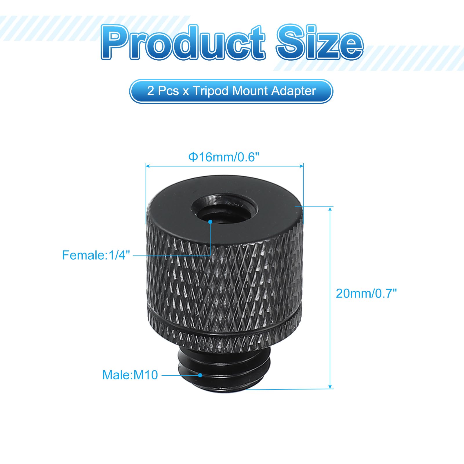 PATIKIL Adattatore Vite Treppiede Femmina 1/4" Maschio M10, 2 Pz Connettori Dado Treppiede Vite Supporto Fotocamera Convertitore Doppia Testa Per Accessori Supporto Microfono, 20 Mm