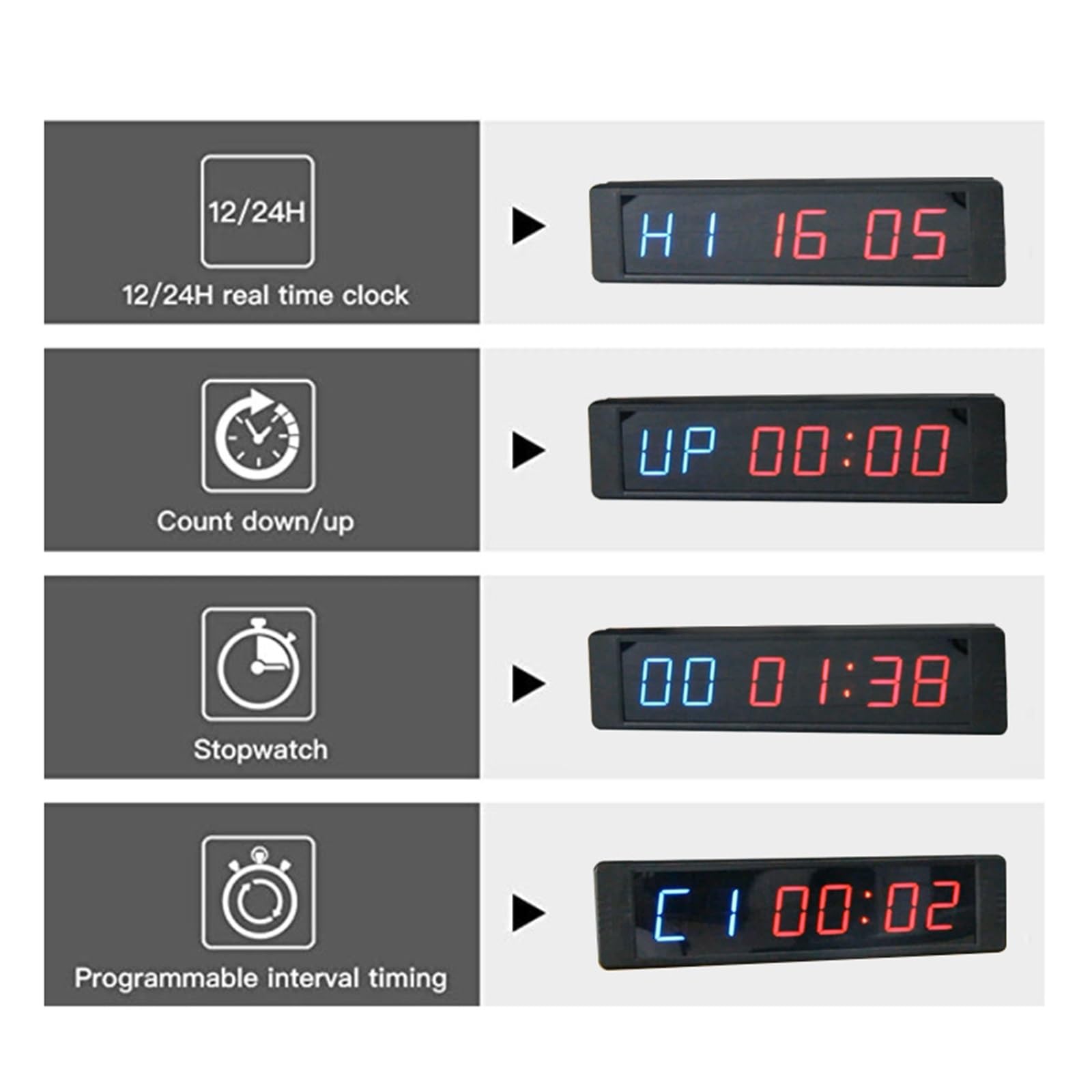 Reloj de Cuenta Regresiva LED, 1 "Pared Led Reloj Digital Temporizador Remoto Gimnasio(GI2B1R)