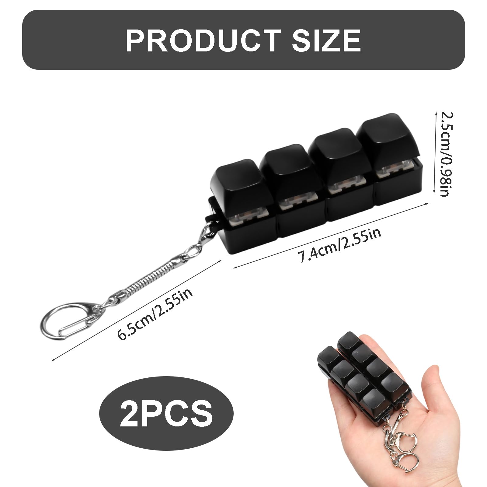 2Pcs Keyboard Fidget Toy 4 Buttons, Keychain Stress Relief Toy, Clicky Press Sensory Toy, Glow Light Fidget - Image 2