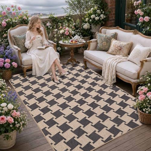 Latte&Fog Modern Checkered Easy Jute 4x6 Rug, Washable Outdoor Patio Rug for Living Room, Black and Brown Contemporary Non Slip Natural Indoor Carpet for Bedroom Backyard Office Dining Room — view 4