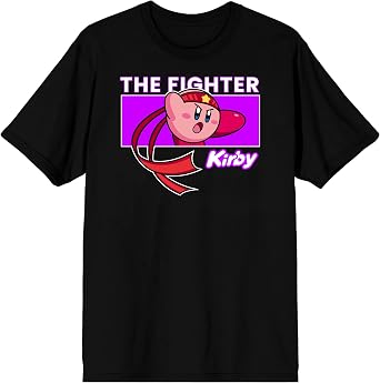 Kirby The Fighter Chest Print Mens Black Graphic Tee-Large
