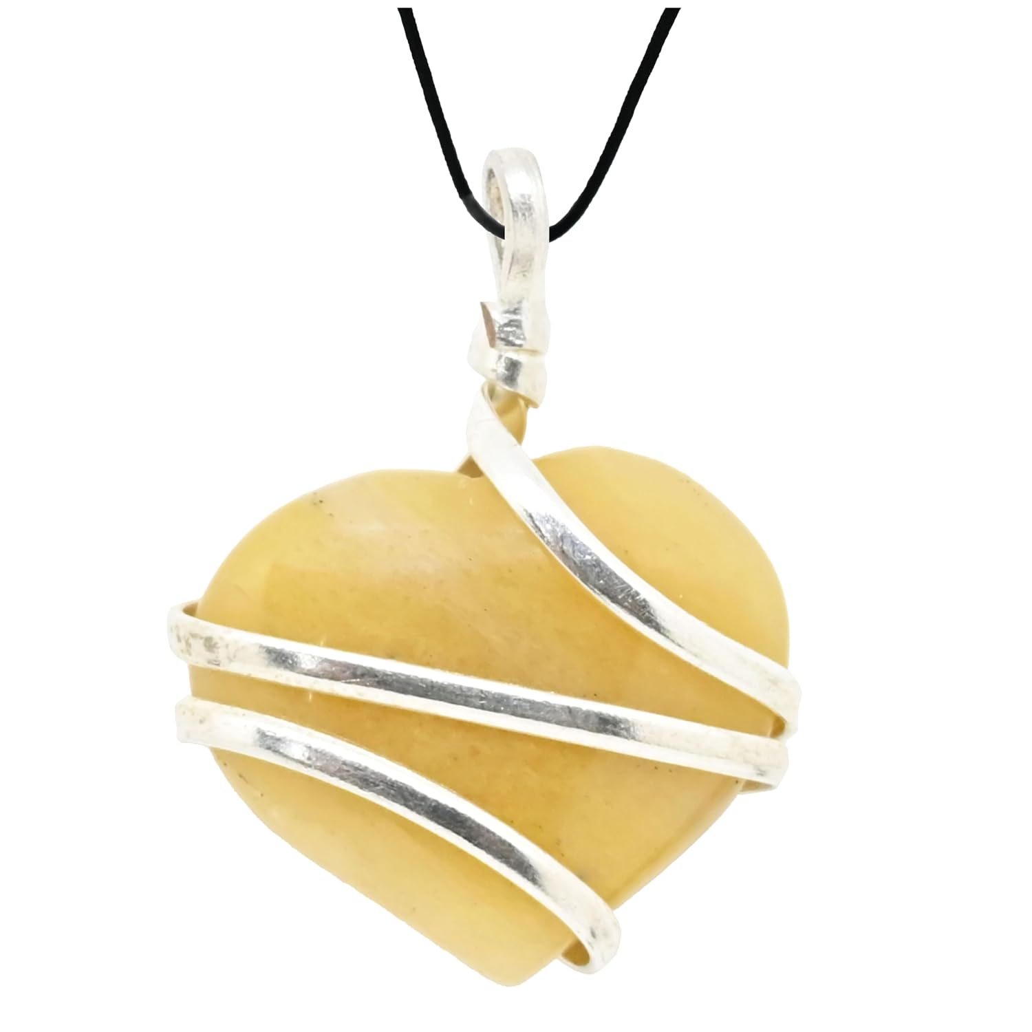 Natural Calcite Yellow Heart Shape Wire Wrapped Crystal Stone with Free Velvet Pouch